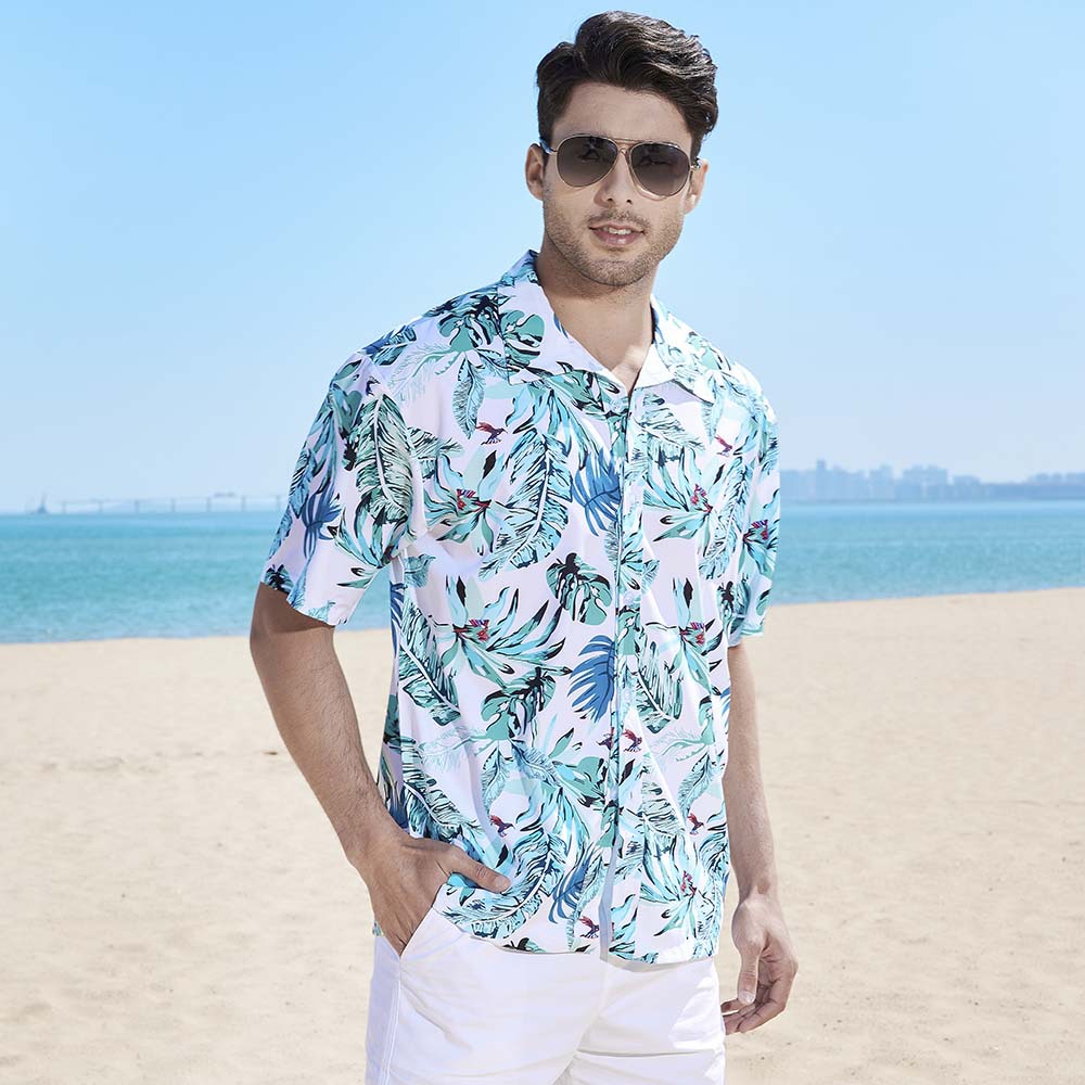 Short-sleeved Shirt Men's Summer Loose Beach Flower Shirt Hawaii Seaside Vacation Travel Long-sleeved Top Fashionable Clothes