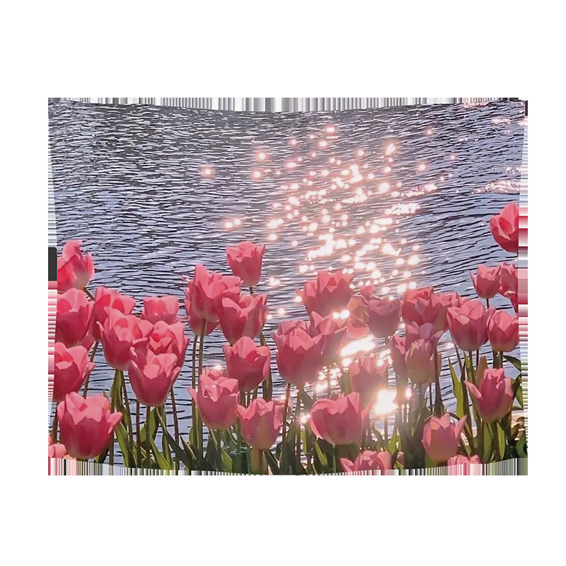 Nordic Style Bedroom Bedside Tulip Floral Background Cloth ins Healing Hanging Cloth Wall Decorative Tapestry