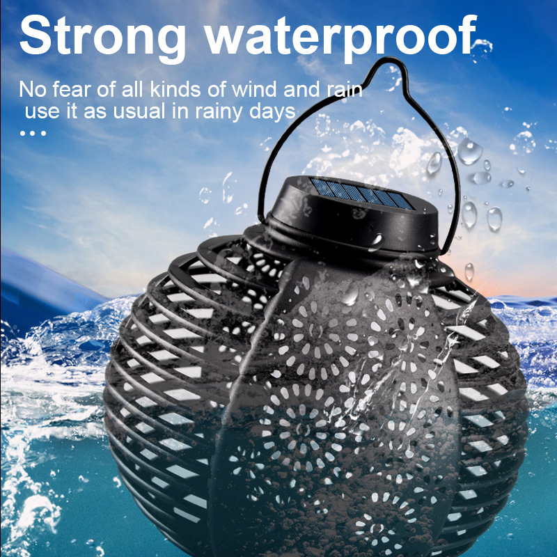 Wilder new solar flame lantern lamp outdoor round rattan lantern courtyard hanging atmosphere chandelier