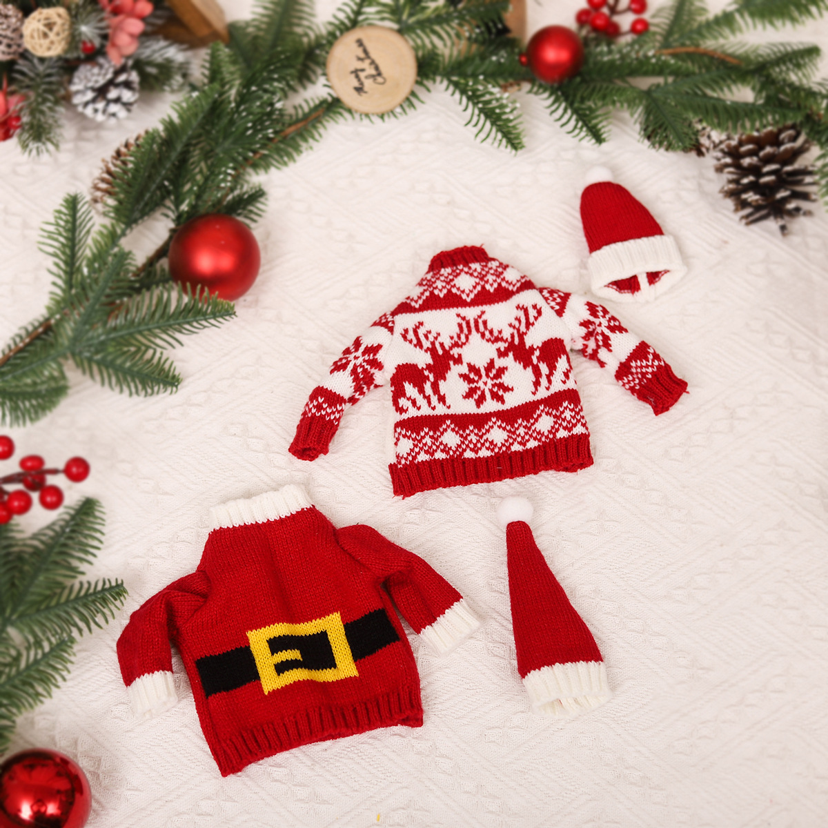 Decorações de Natal lã acrílica malha velha garrafa de vinho conjunto restaurante atmosfera layout adereços_voghion.com