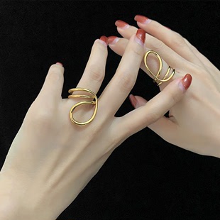 Koreanischer Ins-Nischendesign-Ring, minimalistischer, allgleiches, unregelmäßige Textur, flache Linienöffnung, verstellbarer Ringhersteller_voghion.com