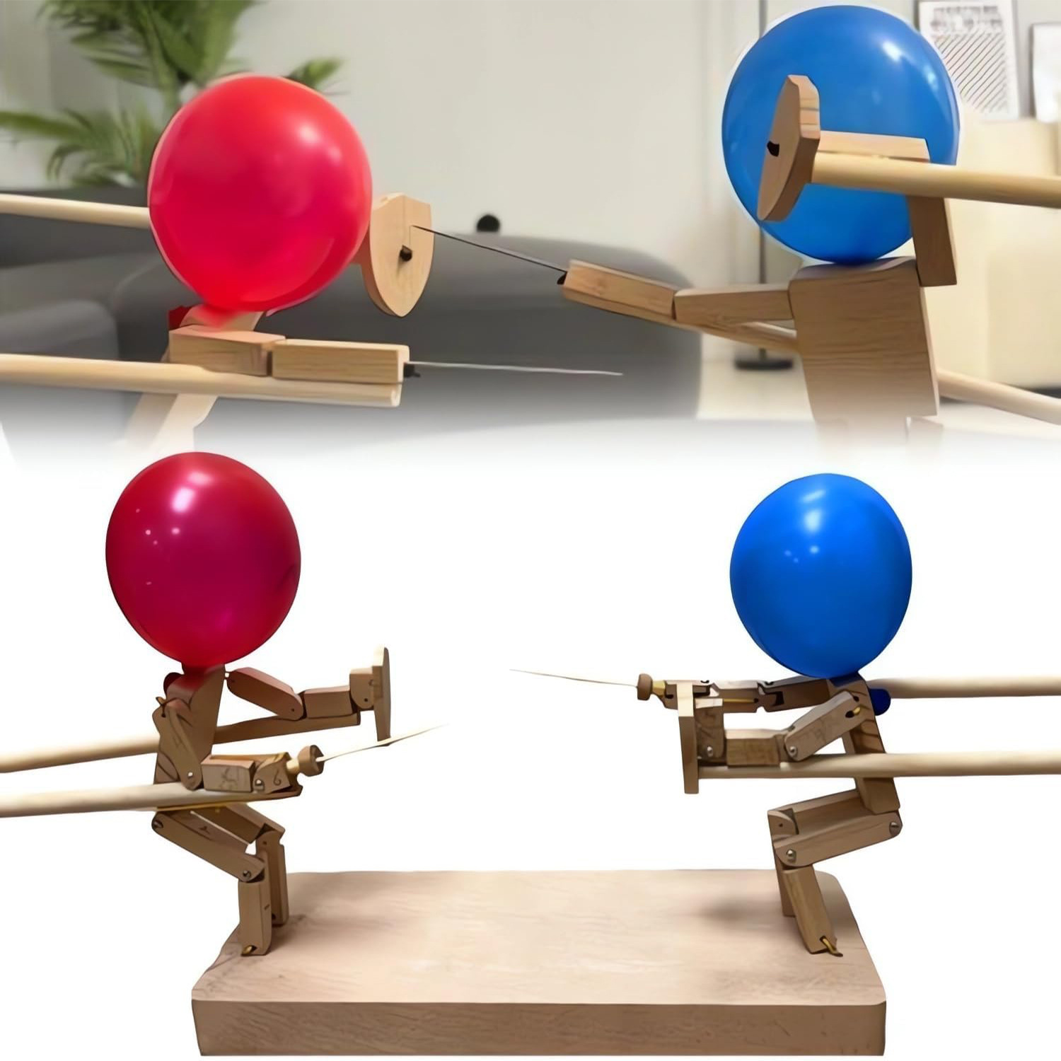 Balloon bamboo battle-2024 New handmade wooden fencing puppet, 2-person wooden robot war game
