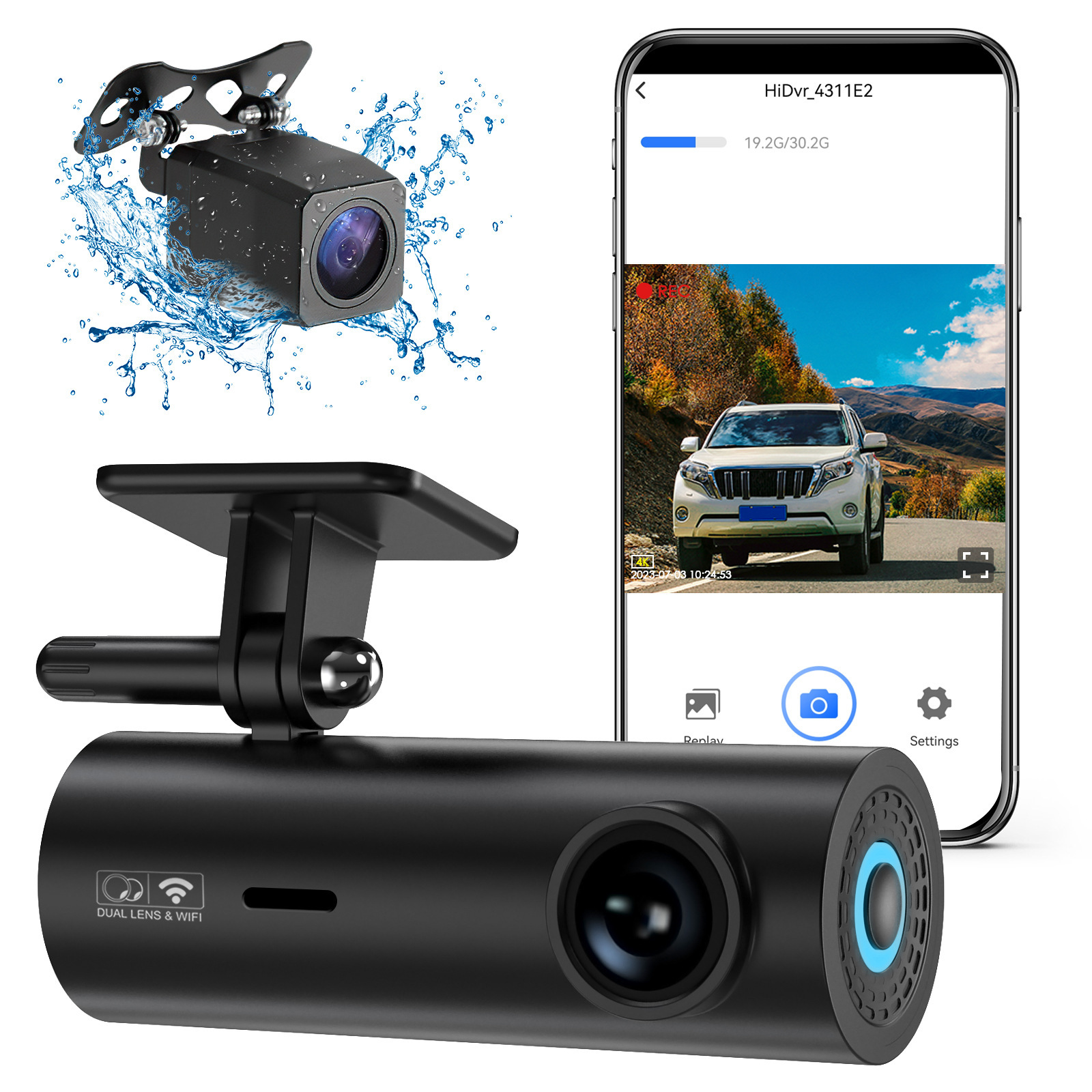 4K Ultra Clear 2160p lipstick machine WiFi driving recorder 70mai driving recorder optimized front and rear double recording