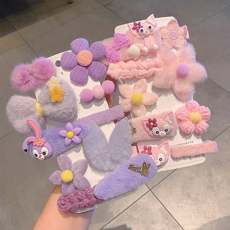 Girls' hairpin autumn and winter plush bangs side clip headdress children's hair accessories little girl baby cute hairpin