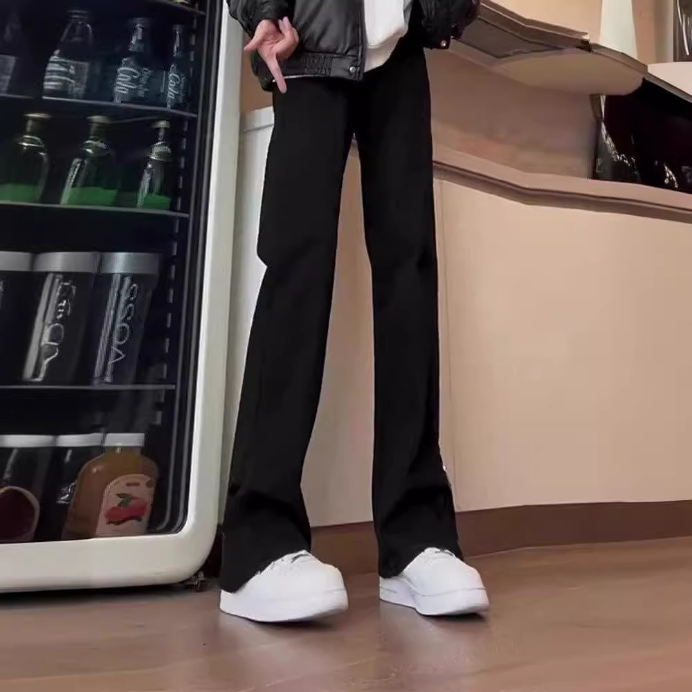Black Trousers Men's Slim-Fit Micro-Stretch Pants American-Style High Street Vibe Pants Otd Wear Straight Trousers