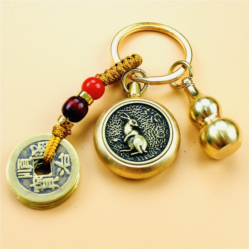 Factory direct brass 12 Zodiac turn key chain braided rope eight patron Saint Benmingfo key chain