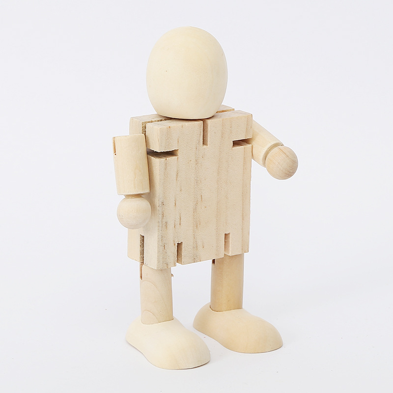 Wooden DIY white embryo robot joint deformation puppet graffiti variety children's toy wooden man ornaments