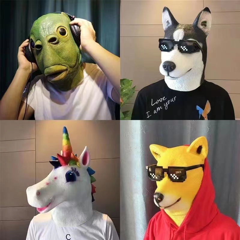 Animal Horse Head Mask Headgear Husky Dog Orangutan Mask Bar Funny Donkey Head Shake Tone Performance o Props