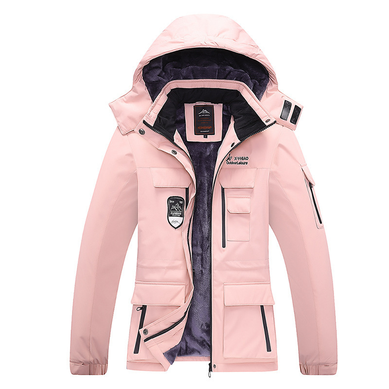 Winter New Fleece-lined Thickened Couples Cotton-padded Clothes Windproof Waterproof Plus Size Plus Size Warm Cold-proof Men's and Women's Rushing Clothes