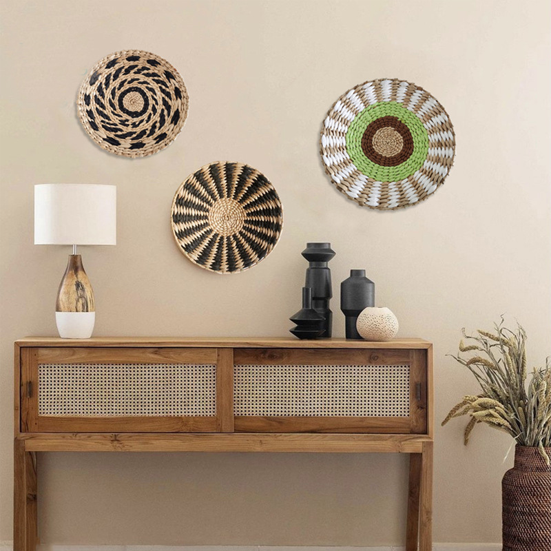 Cross-border ethnic style hand-woven wall decoration straw wall decoration Moroccan living room bedroom background wall decoration pendant