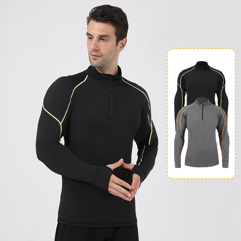 Autumn and Winter half zipper stand collar workout clothes men's PRO sports running training long sleeve high elastic quick-drying tights