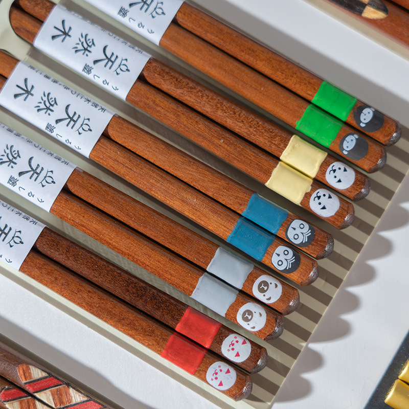 Yfjy exquisite gift tableware personality cooking pointed head household solid wood chopsticks tableware supplies five pairs of suit wholesale
