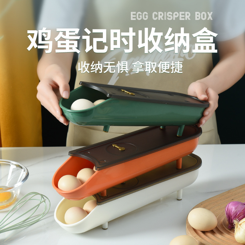 Simple rolling kitchen automatic egg box multi-functional storage box multi-layer superimposed refrigerator fresh egg box