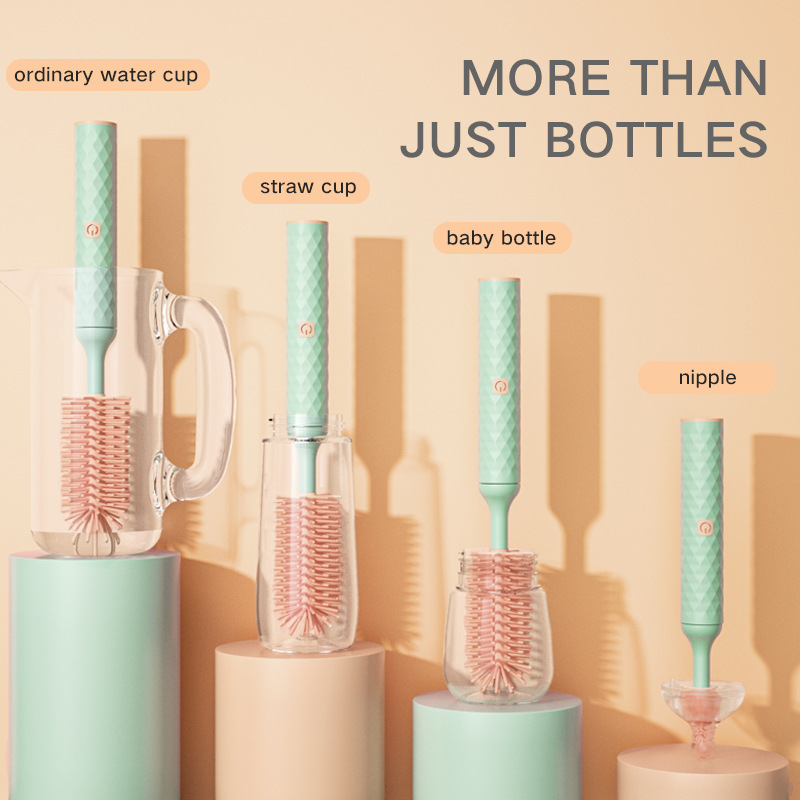 Electric milk bottle brush nipple brush cleaning brush set Intelligent 360 degree rotating baby long handle Cup brush