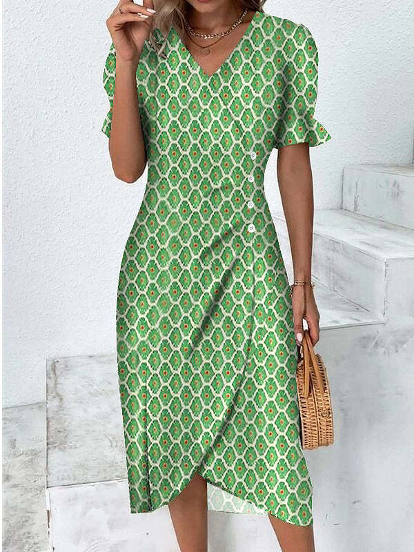 2024 summer new independent station hot-selling geometric collage bubble sleeve irregular hem dress women's clothing