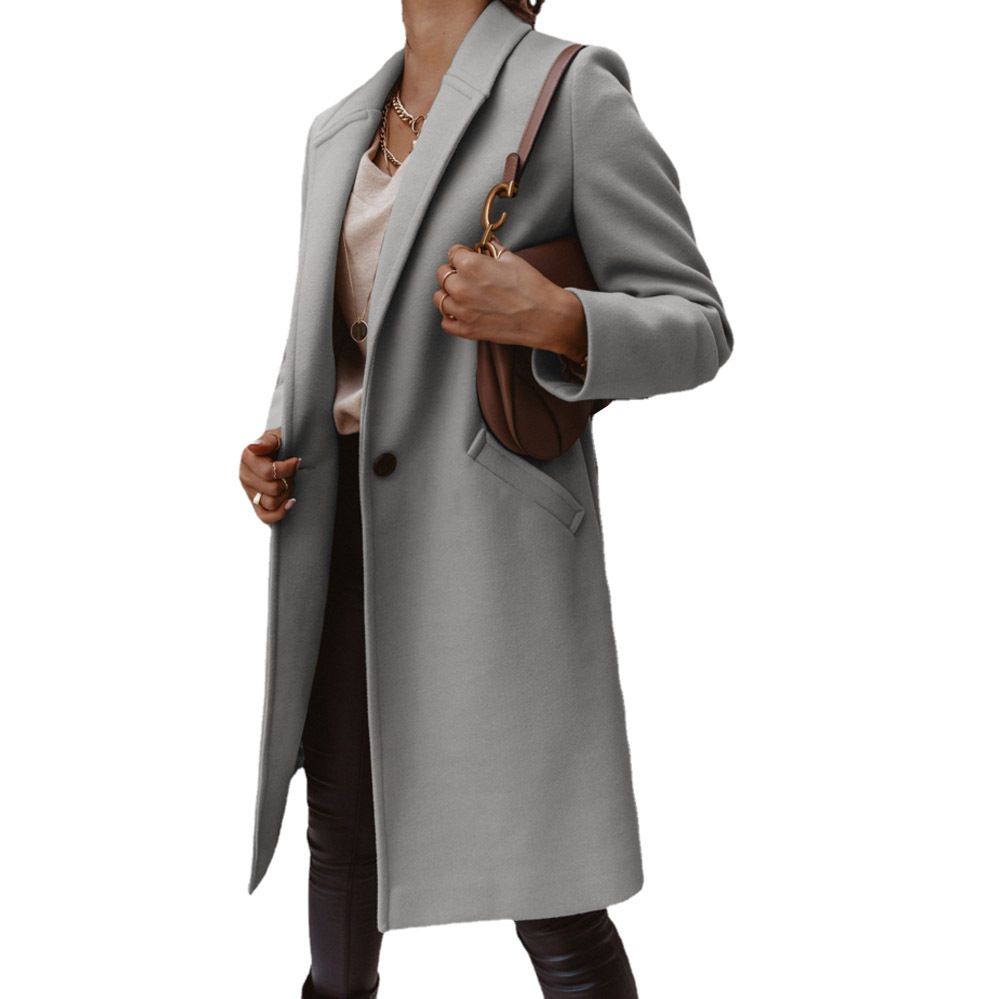 2022eBay Amazon wish new autumn and winter solid color lapel long button tweed coat coat women