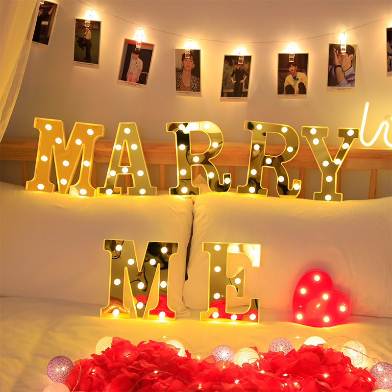 LED Letter Lamp Bronzing silver English 21.8 Letter Lamp Valentine's Day Decorative Lamp Wedding Shape
