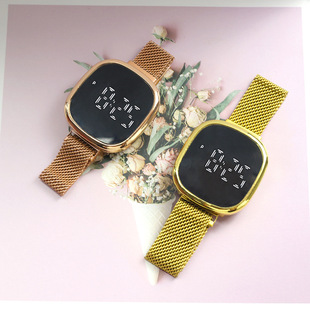 Foreign trade new square watch men's touch LED wrist watch Southeast Asia hot magnetic buckle mesh band Steel Band electronic watch