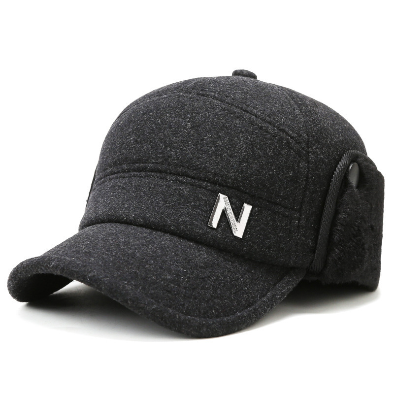 Autumn and winter middle-aged hat men's outdoor old man's hat woolen thick velvet warm cotton hat all-match ear protection baseball cap