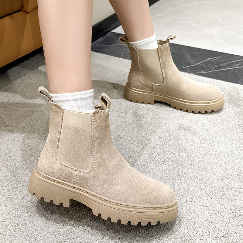 2023 New Arrival Martin Boots Women's British-style Frosted Leather Women's Boots Mid-heel Flat Short Boots Women's Slip-on Leather Boots