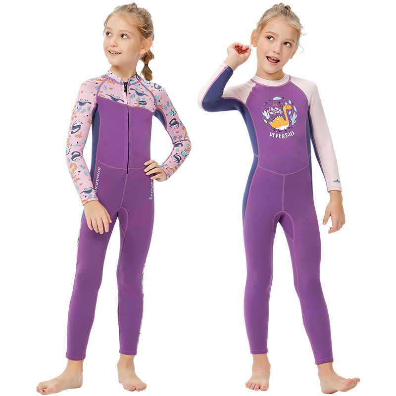 DIVE & SAIL Kids Diving Suit 2.5MM Girls Warm Swimsuit Body Long Sleeve Snorkeling Surfsuit Wetsuit