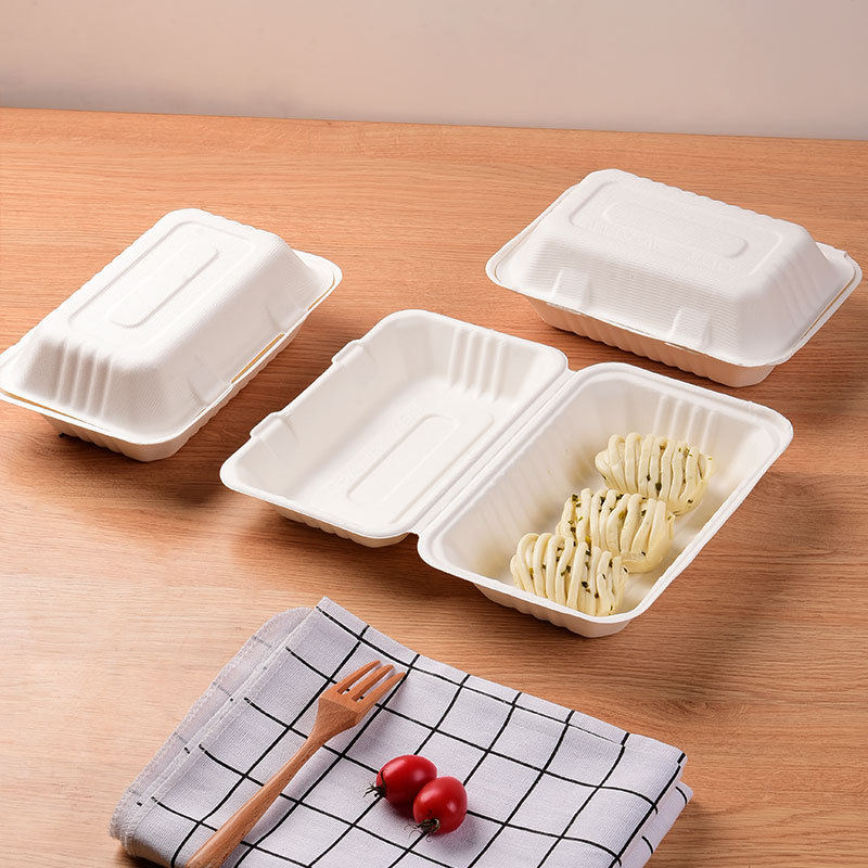 Одноразовая разлагаемая упаковочная коробка из целлюлозы Lunch Box фаст-фуд Американская коробка для гамбургеров с крышкой Замок для ланча Американский