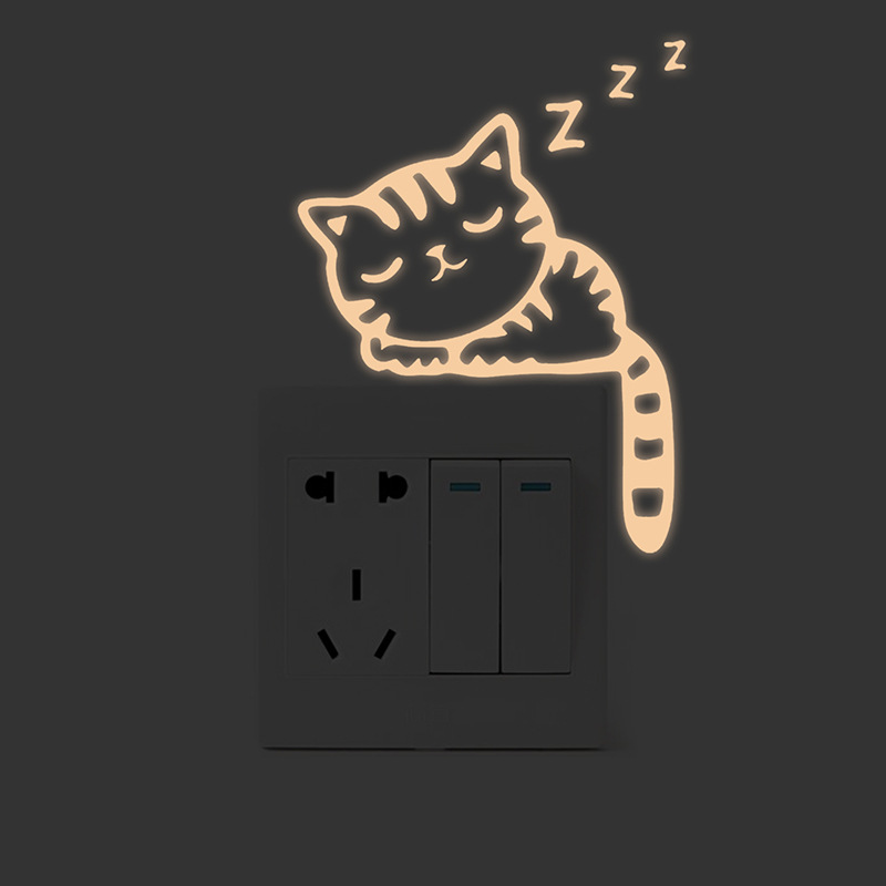 Foreign trade cross-border new kitten sleeping luminous decorative wall stickers living room bedroom creative fluorescent switch self-adhesive stickers