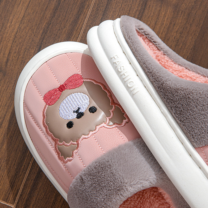 Waterproof cotton slippers women's winter bag heel home thick bottom non-slip couple home plush warm cotton slippers men's winter