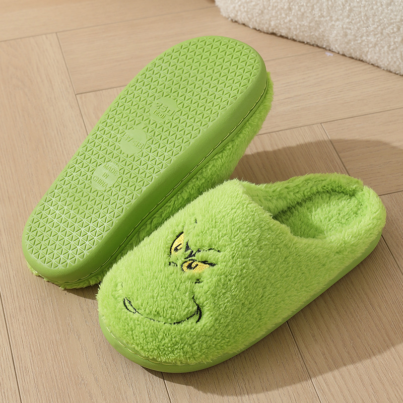 New cute home Christmas Greenwich warm winter cotton slippers couple men and women thick bottom soft sole shoes thick non-slip
