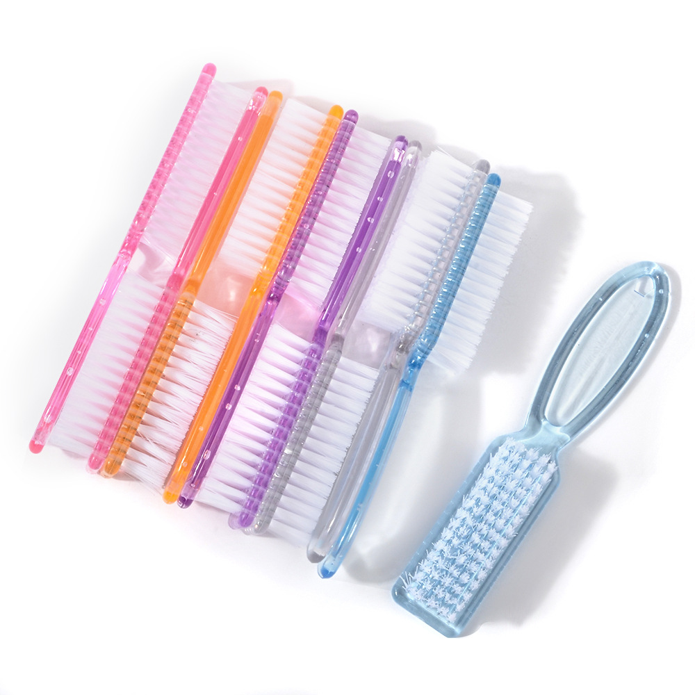 Transparent long handle nail brush with handle nail plastic powder and dust removal brush multifunctional five-color nail brush