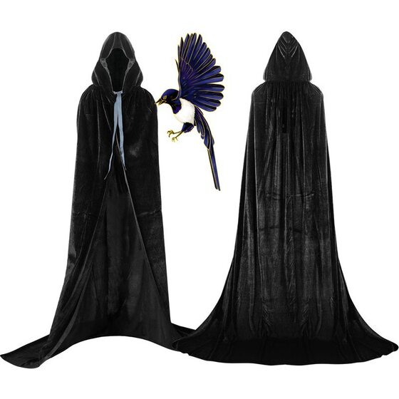 Black Halloween Cloak Medium Thick Cloak Hooded Velvet Coat Funny Coat Stage Coat Coat Coat