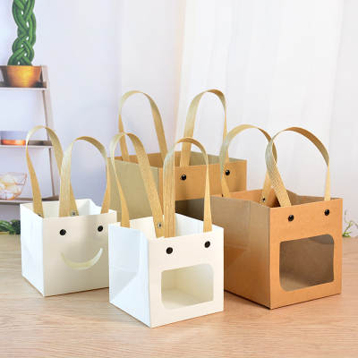 Internet Celebrity Smiley Square Bag Square Hand Paper Bag Square Gift Bag Children's Day Gift Packaging Bag Small Handbag