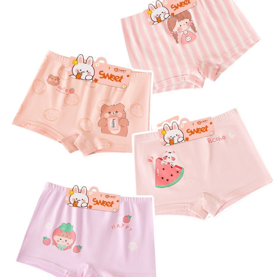 Children's Underwear Girls' Cotton Boxers Boneless Cartoon Comfortable Breathable Boxers Small, Medium and Large Girls' Underwear