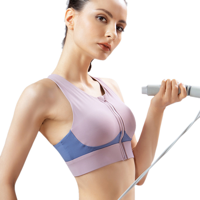 Large size front zipper sports underwear women shockproof gathered high strength fitness training running yoga bra wholesale