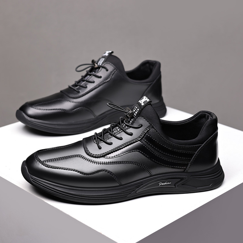 2023 New Genuine Leather Men's Shoes Korean Style Casual Soft-soled Leather Shoes for Youth Invisible Booster Shoes Lazy Shoes Cross-border