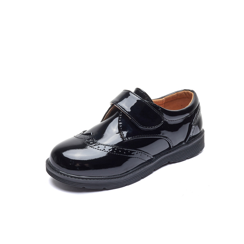 Boys Leather Shoes Fashion Black British Shoes Children's Suit Soft-soled Velcro Shoes for Primary School Children Flower Children Performance Shoes
