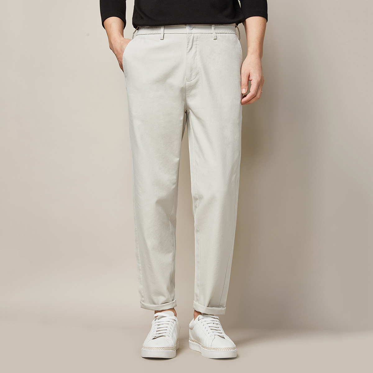 Mo Maike Men's Mid-Waist Draping Men's Casual Pants Spring and Summer Small Straight Pants Loose Ankle-Length Pants Men's 9113