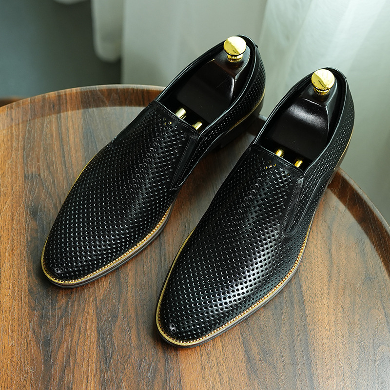 Hollow-out Leather Shoes Men's Genuine Leather Cover Feet Summer Business Dress Soft Bottom Soft Leather Breathable Slip-on Leather Sandals Large Size