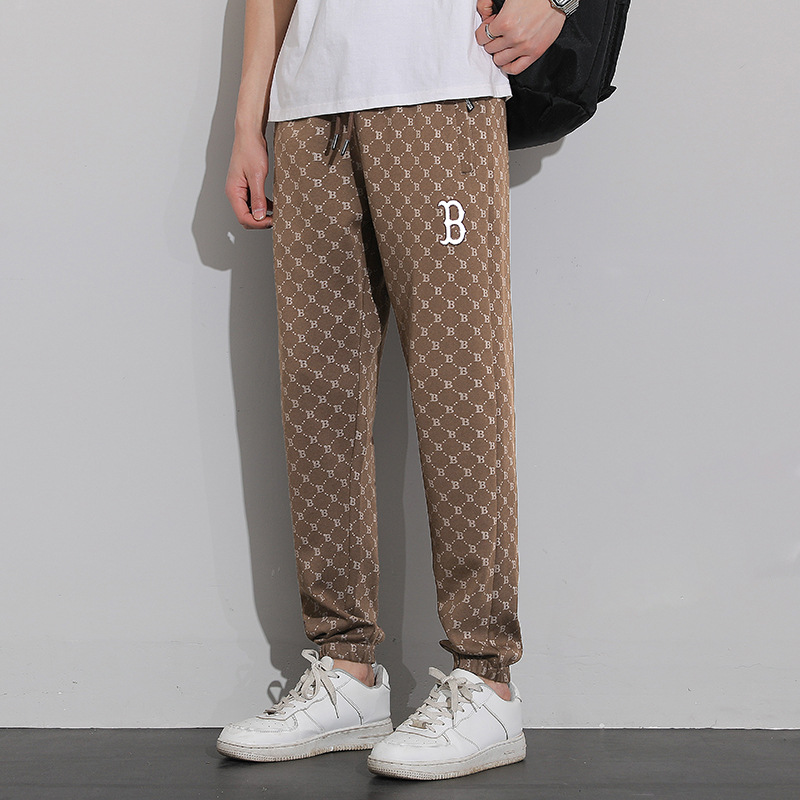 Sports pants men's spring and autumn loose straight ankle-tied sweatpants trendy printed casual pants spring overalls men