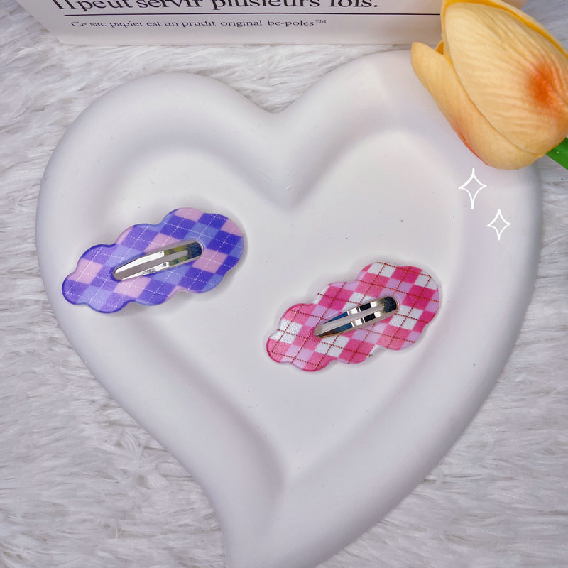 Factory in stock fresh sweet girl bangs hair accessories wholesale new grid cute wave clip girl animal cloud clip