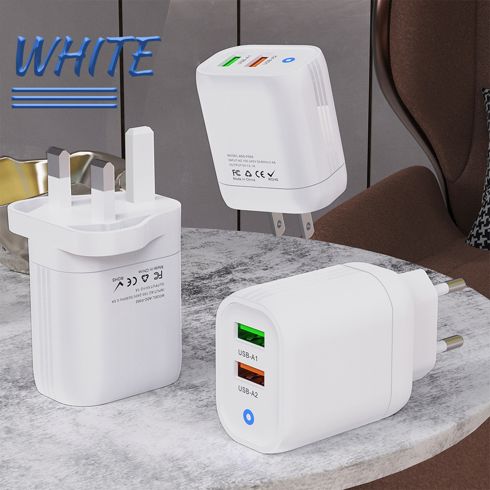 5V2A帶燈雙USB手機充電器歐美英規手機充電頭多USB口小家電適配器