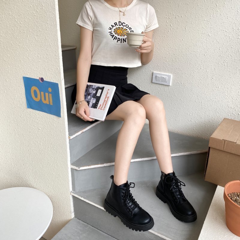 Thin Thin shoes Net red ins fashionable Martin boots for women Spring and Autumn new all-match Black single boots thin British style short boots