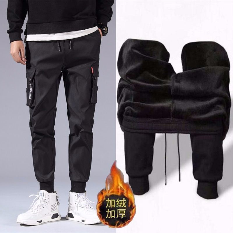 Hongxinjie autumn and winter casual pants men's workwear fleece-lined sweatpants men's ankle-tied sports pants trendy overalls manufacturer