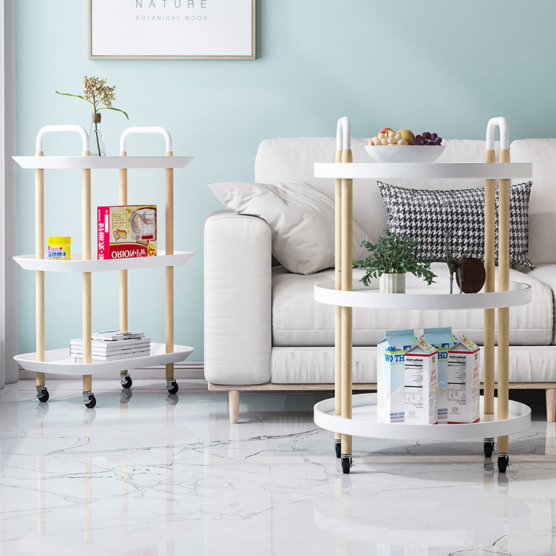 Nordic Style Trolley Household Storage Rack Multi-Functional Living Room Wheeled Movable Floor Trolley Coffee Table