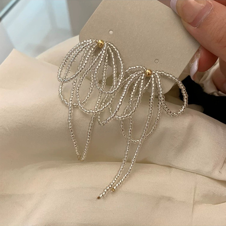 Super Fairy Crystal Bow Tassel Earrings Women's Korean Niche Design Personality All-match Elegant Fashion Earrings Earrings