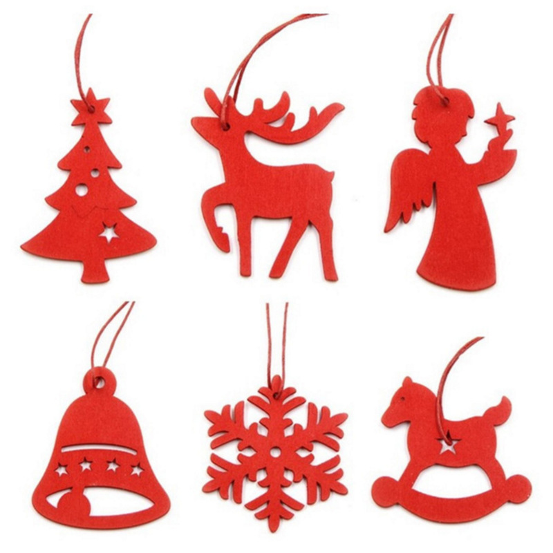 6 pcs/bag Wooden Christmas Snowflake Christmas Tree Ornaments Trojan Bell Decoration Crafts Listing