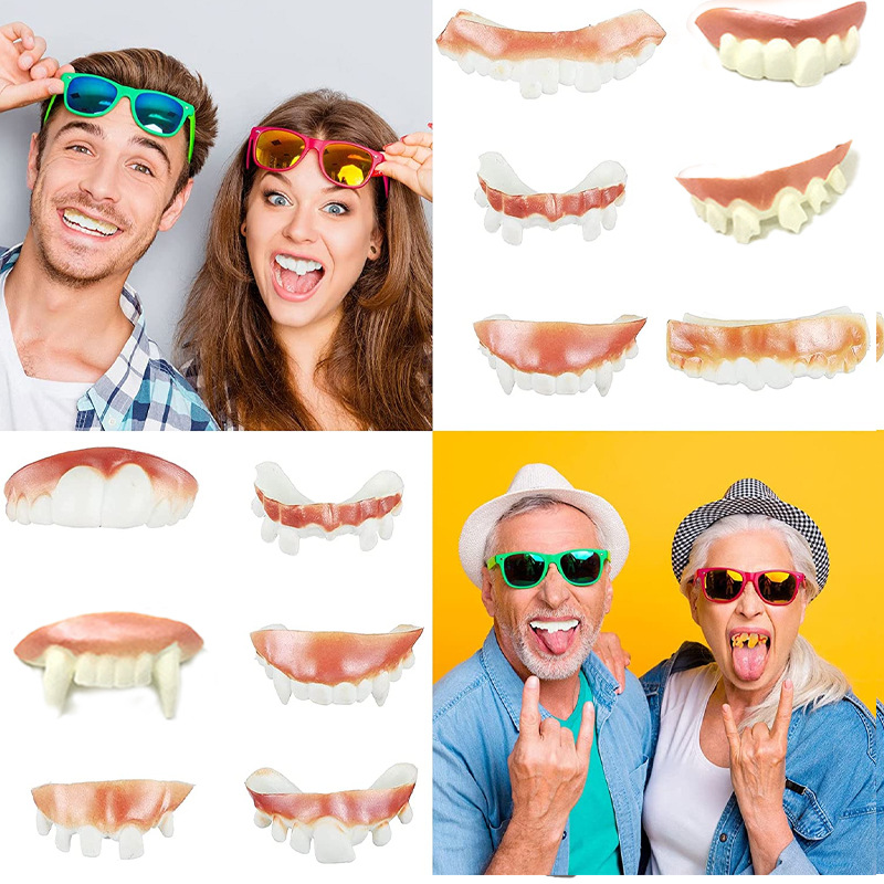 Halloween 12 false teeth cosplay masquerade trick ghost festival buck teeth soft glue teeth trick props