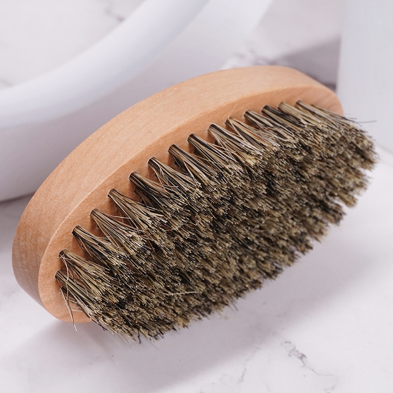 Factory direct supply men's oil head shape beard brush bristle Lotus wood soft brush beard combing cleaning brush