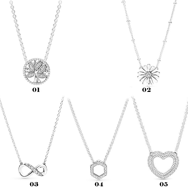 Van Pandora Di Necklace Mother's Day Eternal Symbol Daisy Necklace White Copper DIY Base Clavicle Chain Female