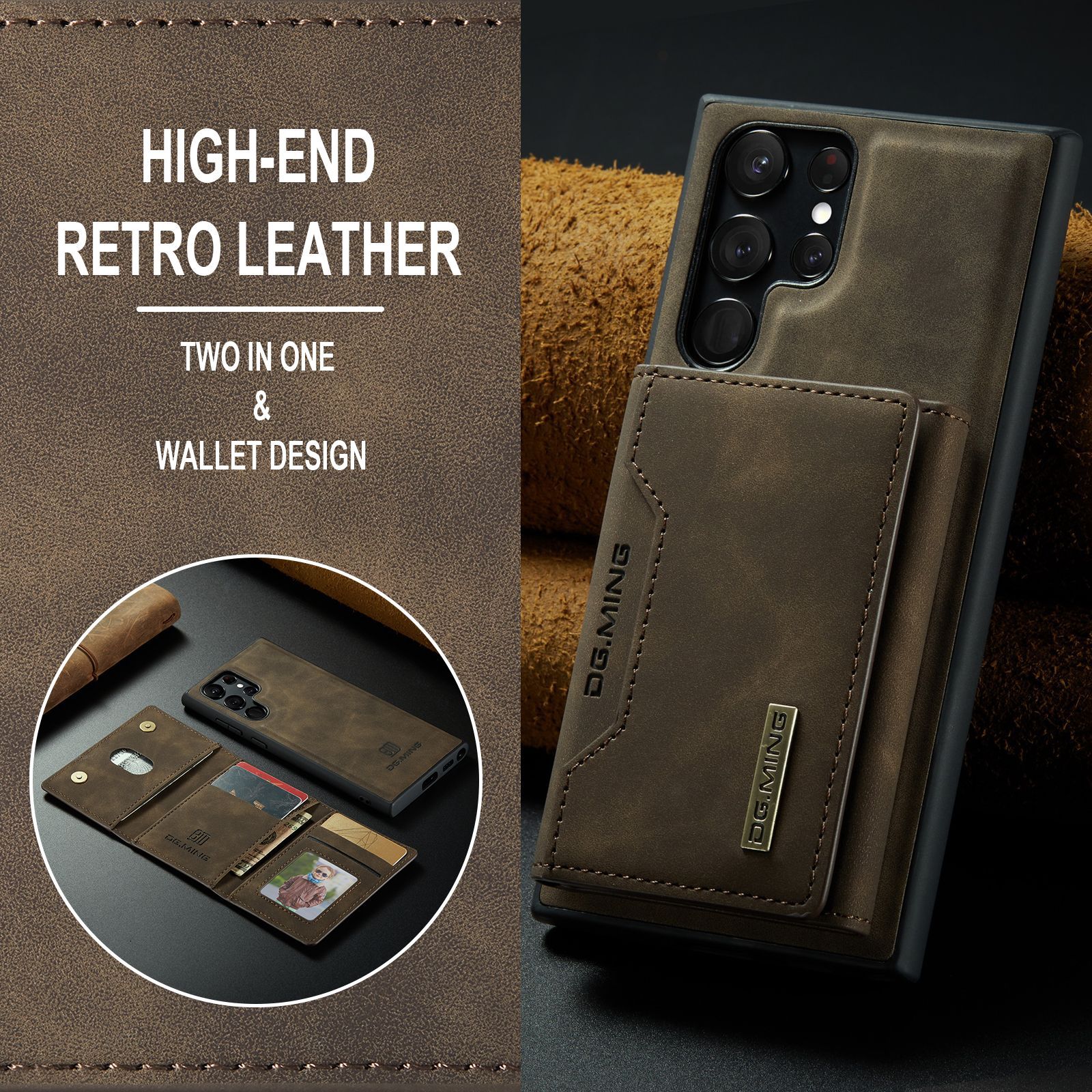 M2 for Samsung S23 Ultra Triple Magnetic Card Case S22 Ultra Retro Wallet Phone Case_voghion.com